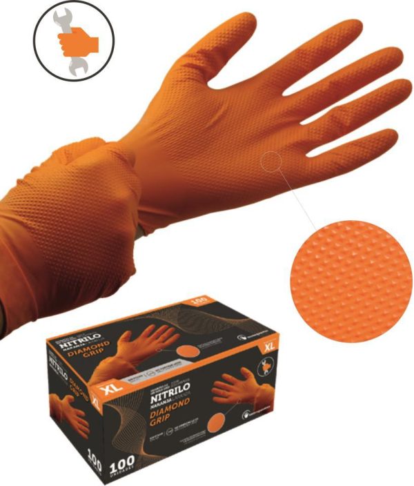 GUANTE NITRILO NARANJA DIAMOND GRIP CAJA 100