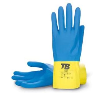 Guante químico látex azul amarillo interior 9007