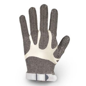 Guante malla metálica acero inoxidable. Ambidiestro. Ajuste poliuretano termoplástico. Hebilla metálica con click de cierre. Incluido tensor de guante poliuretano termoplástico.05PVC