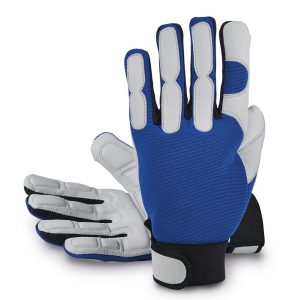 Guante piel flor cabra gris calidad extra. Palma y dedos almohadilla gel. Dorso poliéster bielástico. Cierre tira adhesiva. Grosor: 0,7-0,8 mm.14VB MECANIX