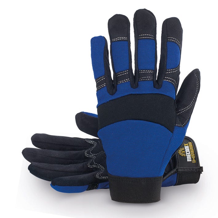 Guante piel sintética negra. Dorso poliéster bielástico. Refuerzo palma. Ajuste tira adhesiva.16MECANIX