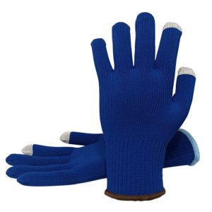 Guante nailon azul y elastano sin costuras. Ambidiestro. Puño elástico. Galga 10. Dedos índice y pulgar táctiles.210AZ TAC