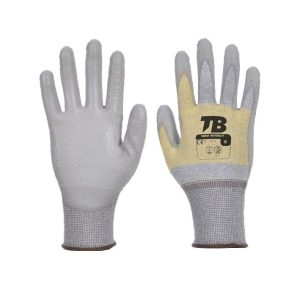 Guante soporte nailon gris, para-aramida y fibras de carbono sin costuras. Recubrimiento de poliuretano gris en palma.Puño elástico.Galga 13. Resistividad vertical=10^7O.500ST NEVERCUT