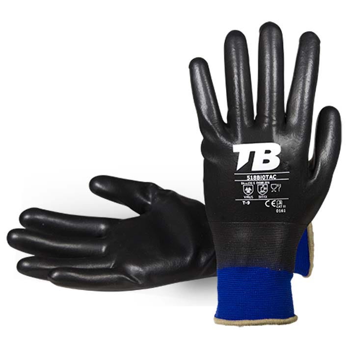 Guante soporte nailon azul galga 18, de Alimentación, Táctil, Impermeable 100%, Lavable, Virus 518BIOTAC TB