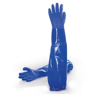 Guante PVC azul triple baño. Soporte algodón sin costuras. Grosor: 1,5 mm. Longitud total: 62 cm.666LONG