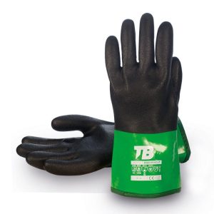 Guante PVC doble baño verde y negro. Forro para-aramida y fibra de vidrio. Longitud total: 30 cm. Galga 15.668 CHEMCUT