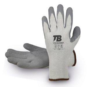 Guante soporte poliéster acrílico rizado gris. Recubrimiento de látex rugoso gris en palma. Puño elástico. Galga 10.770 COLDGRIP