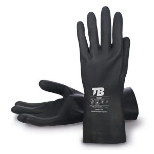 Guante látex natural negro. Interior flocado. Puño recto. Grosor: 0,75 mm. Longitud total: 30 cm.9006F