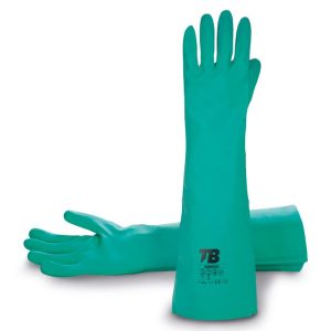 Guante nitrilo verde. Interior satinado. Puño recto. Grosor: 0,55 mm. Longitud total: 45 cm.9009-45S