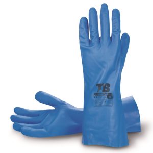 Guante nitrilo azul. Interior flocado. Puño liso. Grosor: 0,38 mm. Longitud: 33 cm.9009LGAZ