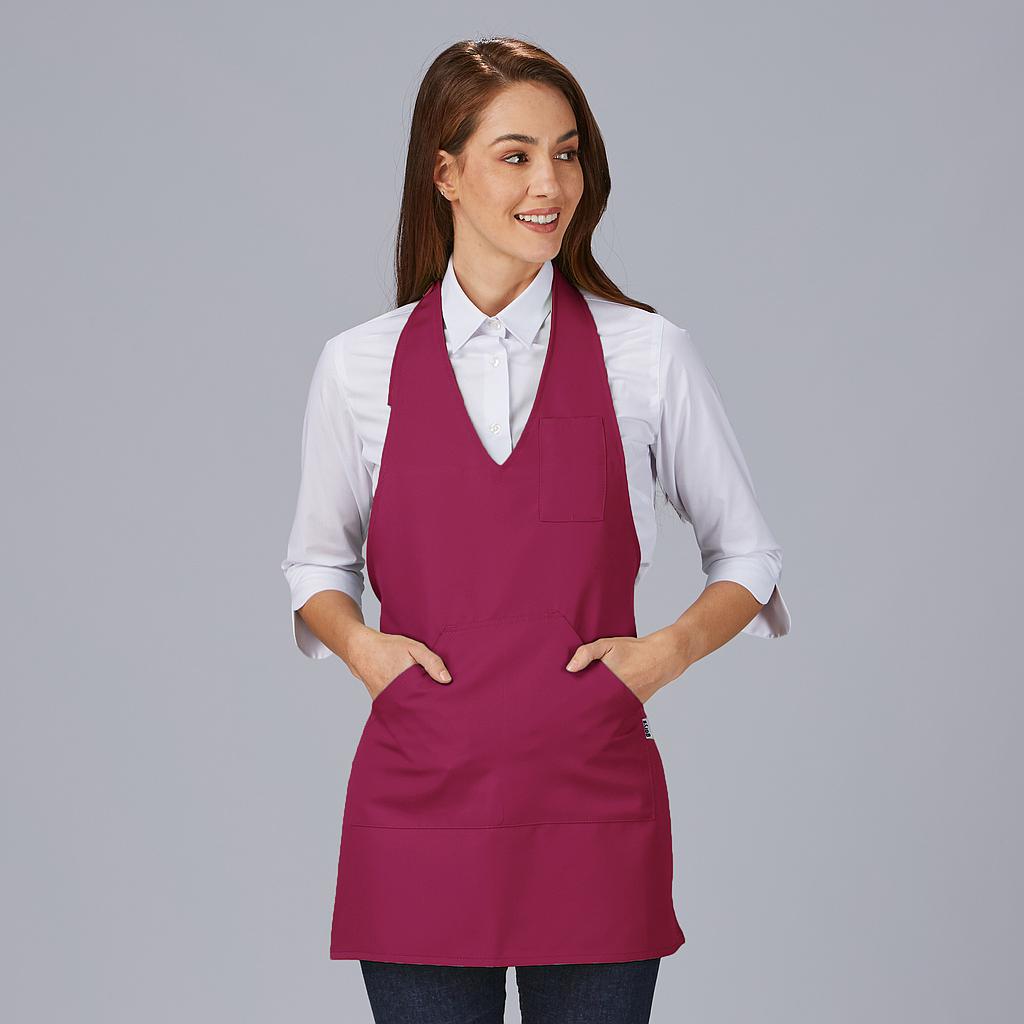 DELANTAL BISTRO SARGA POLIESTER 80X65 CM.1 bolsillo delantero. 1 bolsillo bolígrafo en pecho. Sistema de cierre con botón de pastilla. 80x65 cm.