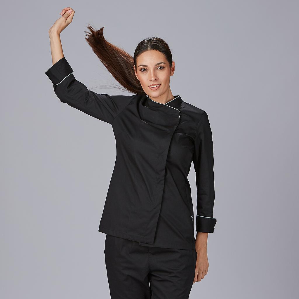 CHAQUETA COCINA MUJER DANA.Botones de presión ocultos. Vivo cordón escote y mangas. Aerosilver en espalda. Largo aprox.: 71 cm. Prenda M2: semi ajustada. - Imagen 3